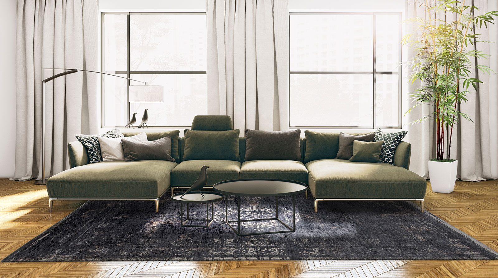 vloerkleed Louis De Poortere LX8263 Fading World Medaillon Mineral Black interior