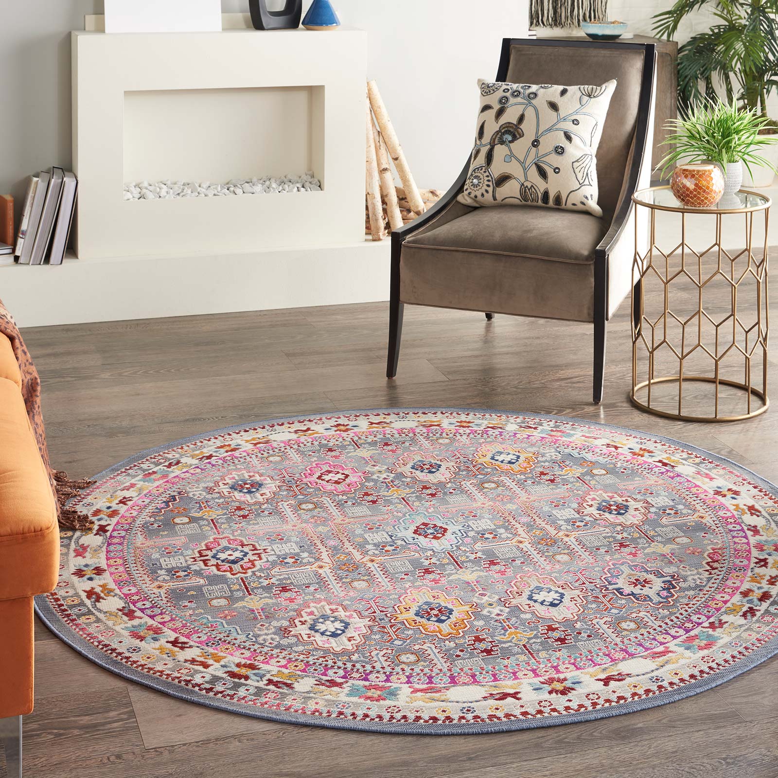 Nourison vloerkleed Vintage Kashan VKA05 GYMTC GREY MULTICOLOR 6xRND 099446811844 interior 1