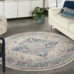 Nourison vloerkleed Vintage Kashan VKA07 IVBLU IVORY BLUE 6xRND 099446812100 interior 1