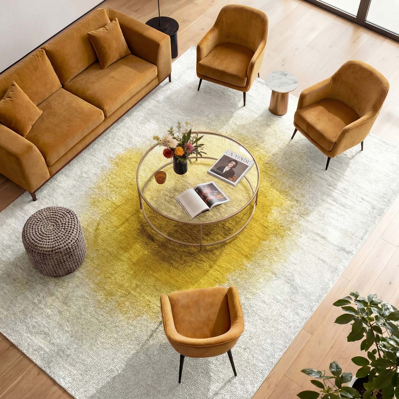 Louis De Poortere vloerkleed Meditation 2100 Drop Gold Moss interior
